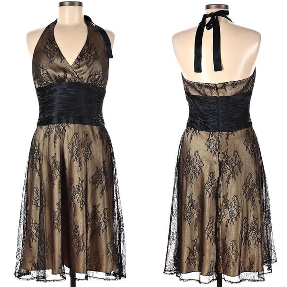 Vintage 1990s Jones New York Halter Dress Lace Satin Midi Formal Gothic Size 6 - Picture 1 of 9